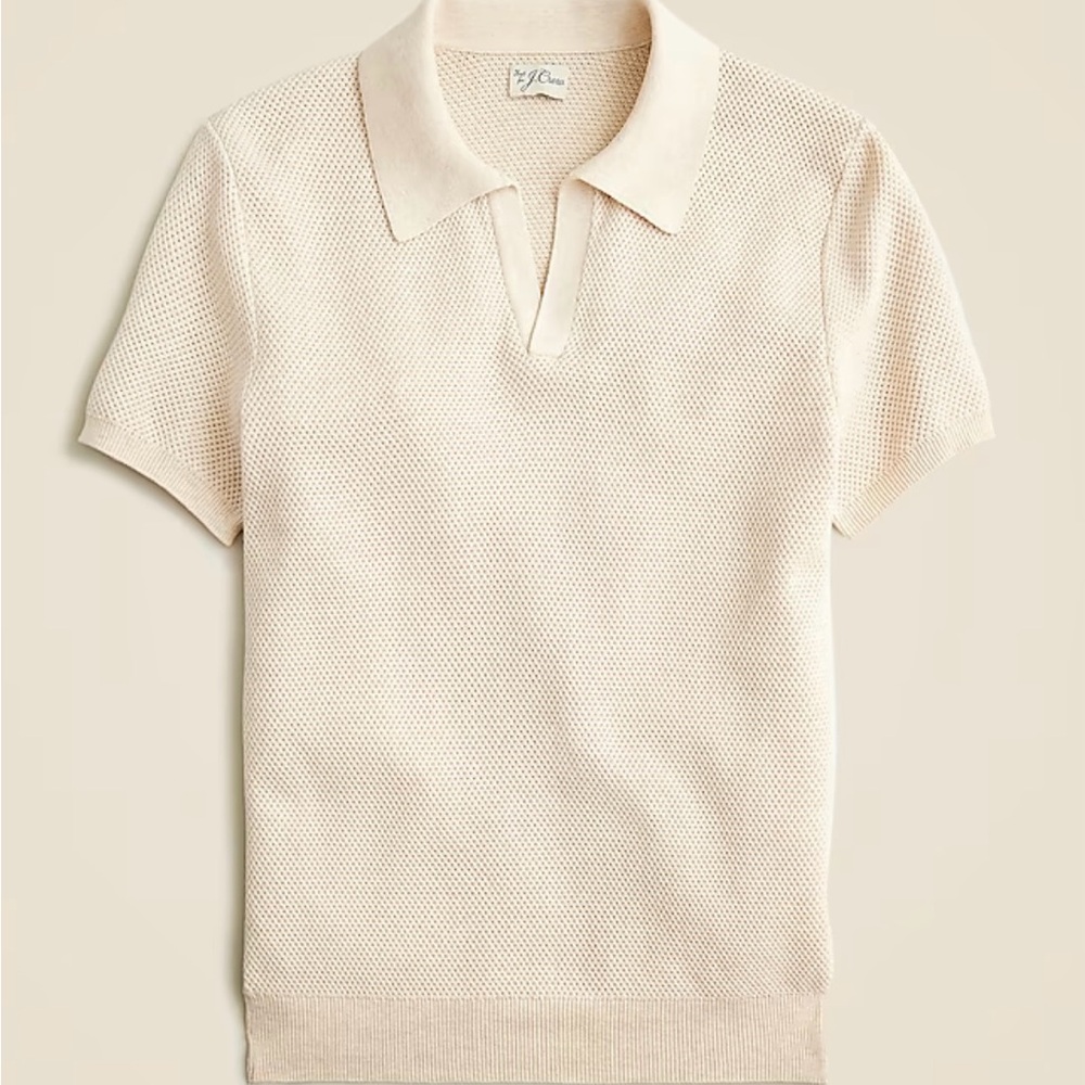 Short-sleeve Cotton Mesh-Stitch Johnny-Collar Sweater-Polo